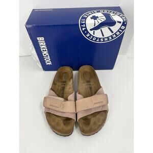Birkenstock Slide Sandals Beige Suede Single Strap Comfort Footbed Women’s